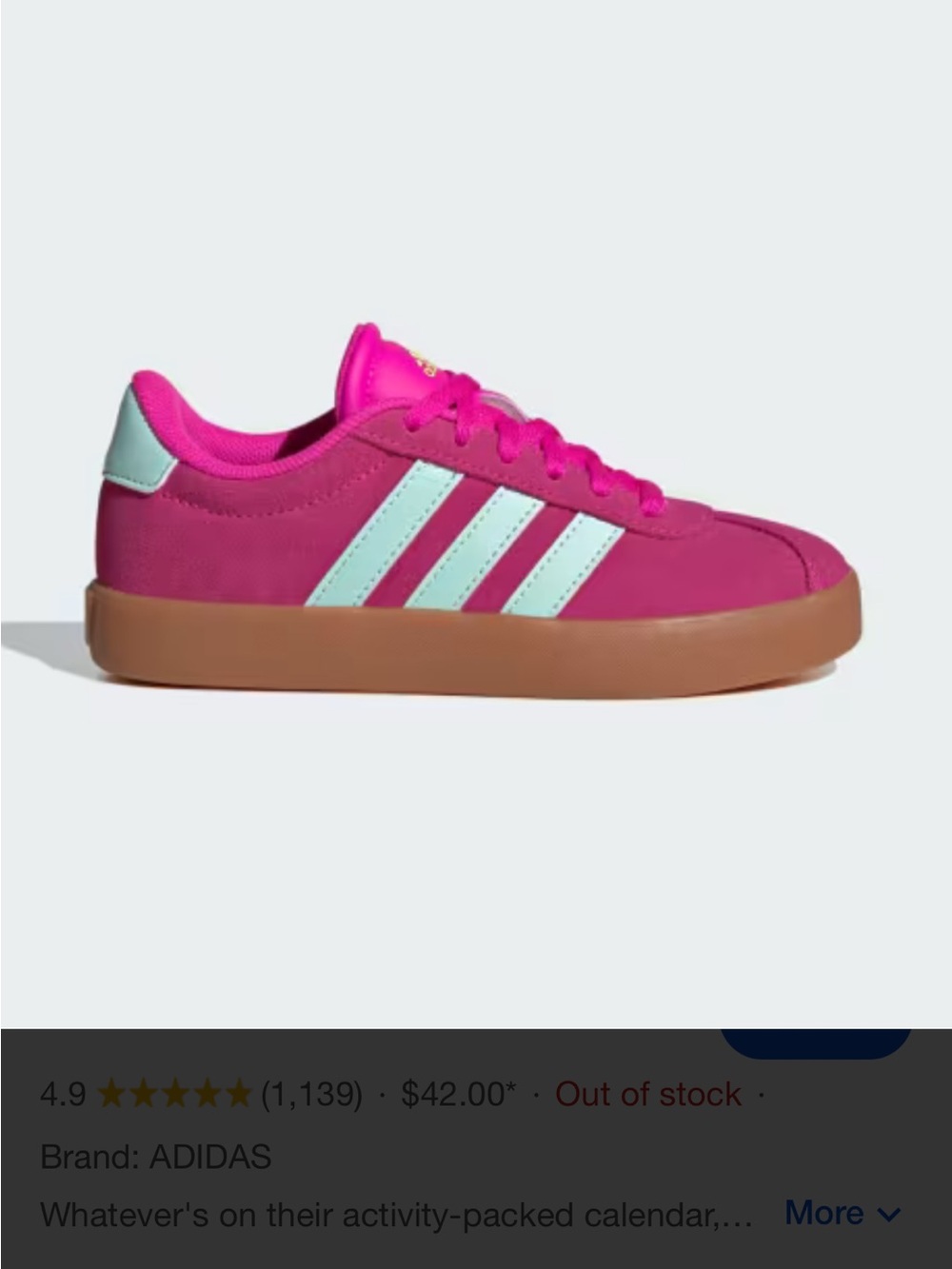 adidas Kids VL Court 3.0 Pink Sneakers with Mint Three-Stripes NWT